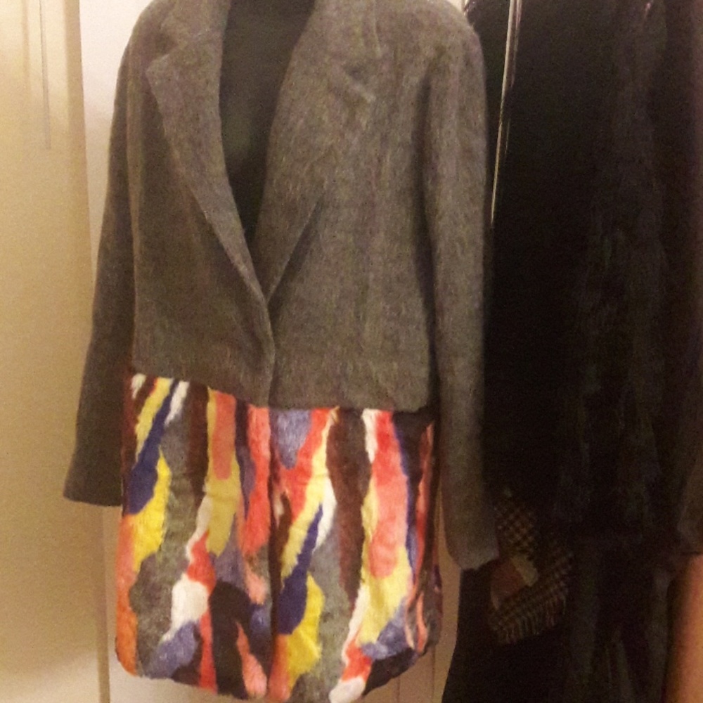 Grey and multicolored coat